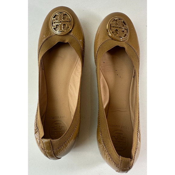 Tory Burch Caroline 2 Ballet Flats Tan Beige Patent Leather Ballerina Shoes 7 7M - Picture 12 of 16